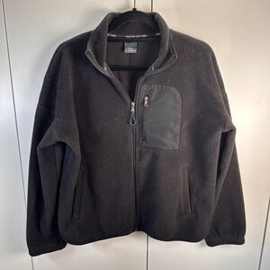 Tek Gear Women Lg Black Fleece Zip Up Jacket Cozy Winter Warm Athleisure Outdoor